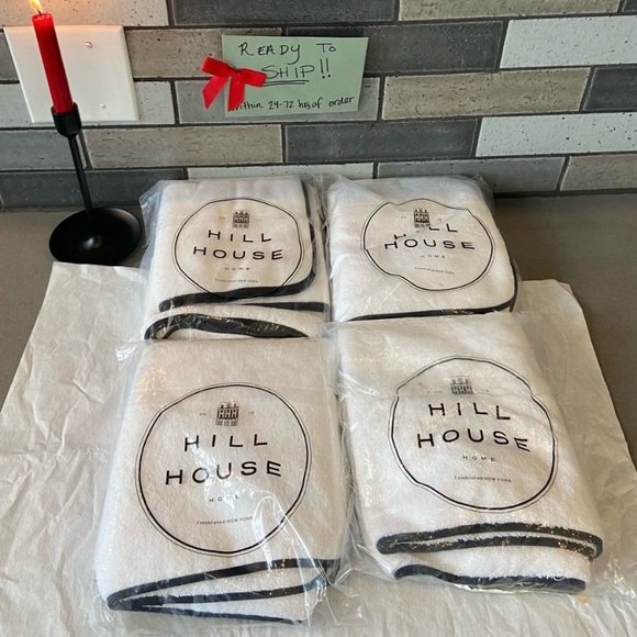 Hill House Home - Set of 8 - Marella Towels Handx4+Washclothx4 White wBlackTrim - Picture 2 of 12